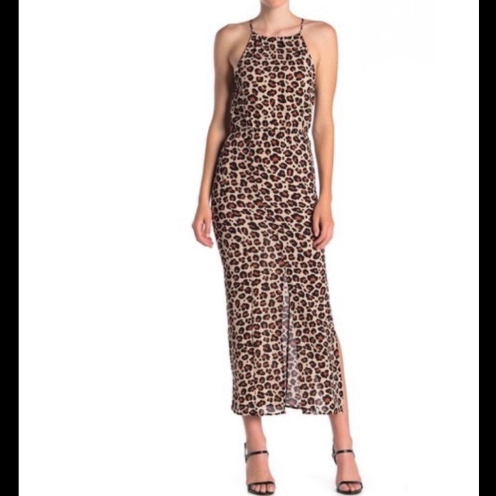 A04 Velvet Torch Halter Neck Maxi Leopard Cheetah Spaghetti Strap Sz Medium